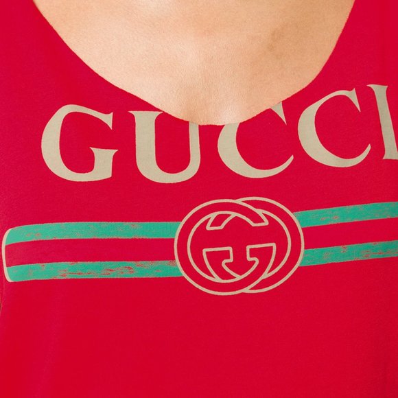 Gucci Vintage Logo Print Red Tank Top - Picture 4 of 13